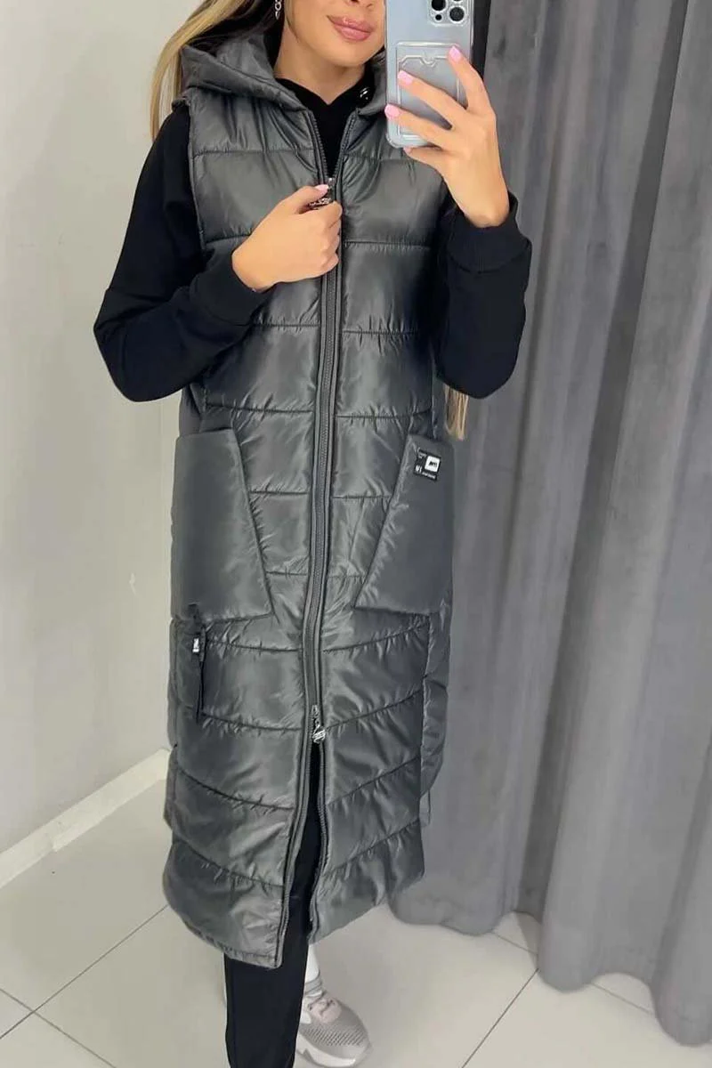 Women's casual hooded mid-length sleeveless cotton coat