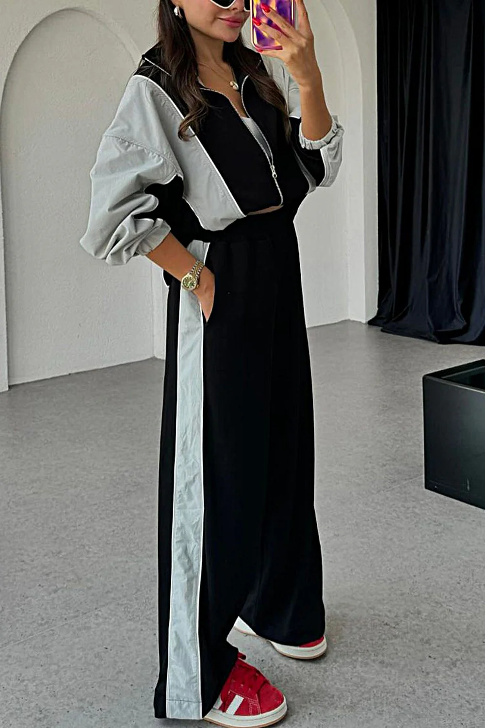 Women's Zipper Jacket & Pants Two-piece Set